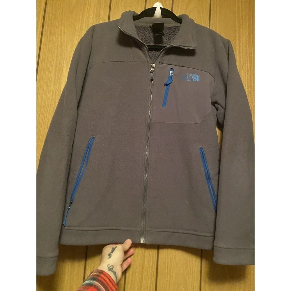 The North Face Men's Small Fleece Jacket Gray Blue Full Zip Outdoor Hiking